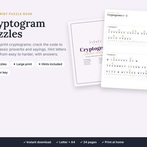 Cryptogrammes en gros caractères, 60 puzzles de codes imprimables pour adultes et seniors (téléchargement numérique)