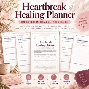 Heartbreak Healing Planner | Breakup Recovery Journal, Self Love Workbook, Undated Printable PDF