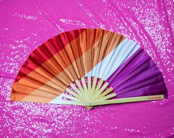 Lesbian Pride Folding Fan, Original Lesbian Fan Design, Bamboo Clack Fan, LGBTQ Pride Fan, Festival Hand Fan, Rave Fan, Drag Fan