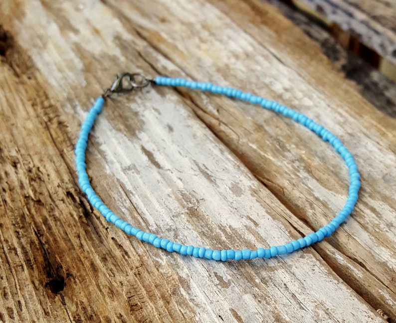 men's anklet sky blue gunmetal clasp manklet surfing beach wear image 3