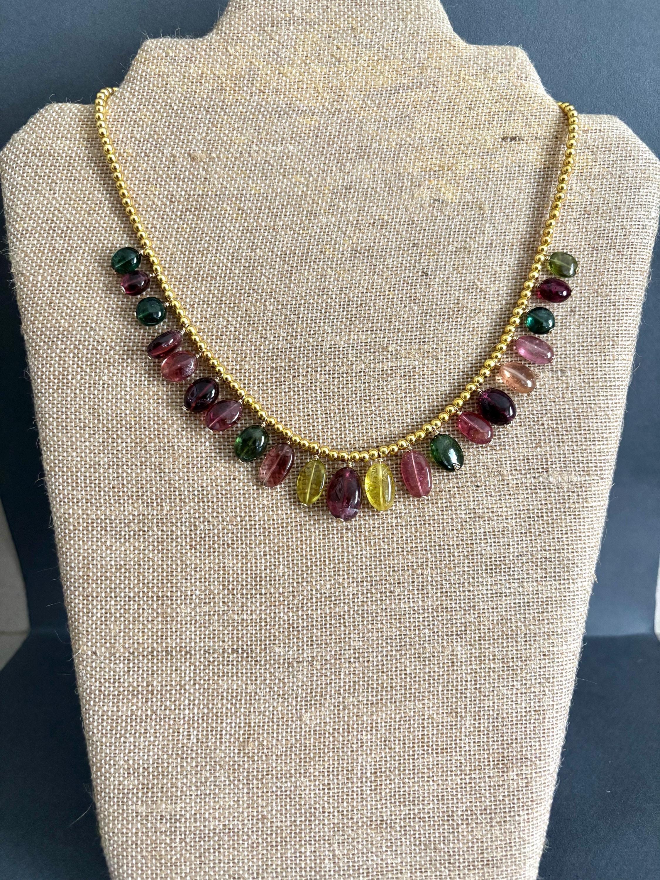 1 Long Necklace With Semi Precious Stone Amethyst Gold Plate 
