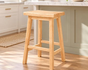 Wooden Counter Stool, 24 Inch Saddle Seat Bar Stool for Kitchen Island
