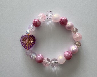 Pulseira Sakura em acrílico e vidro. Tamanho M.