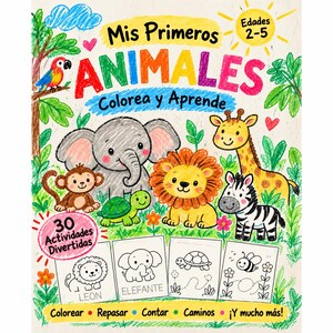Mis Primeros Animales, Libro de Actividades Infantil, PDF Imprimible, Edades 2-5
