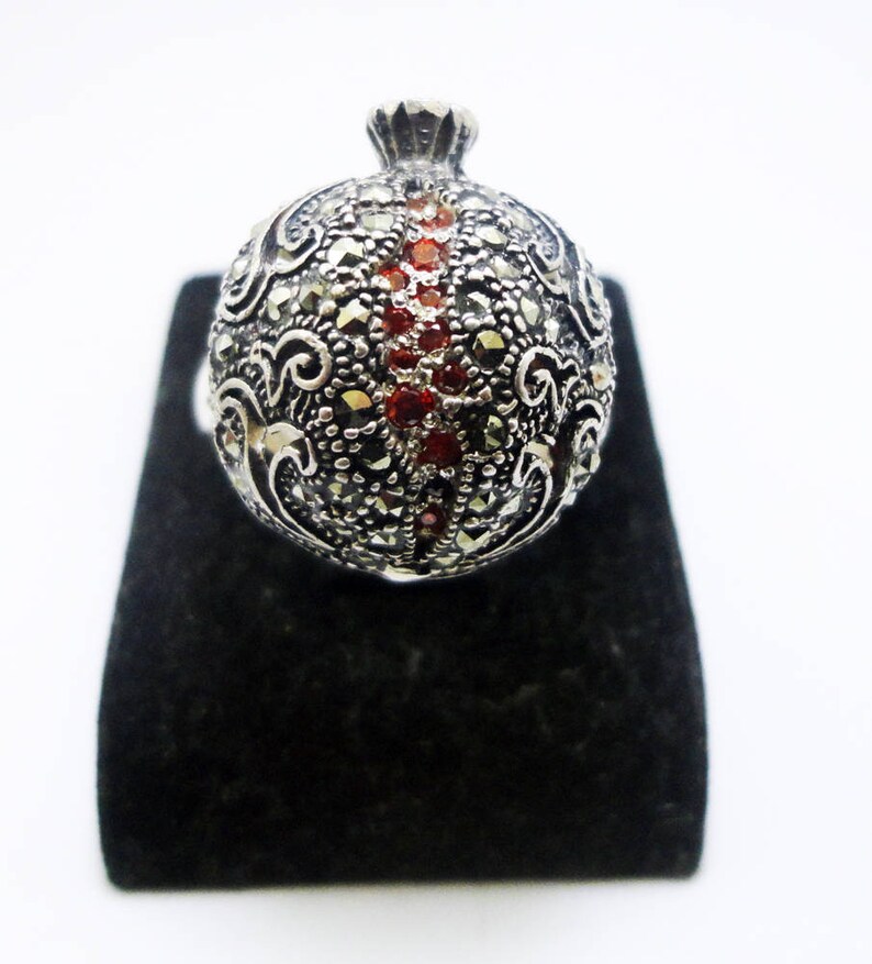 boho ring hand made silver ring Pomegranate ring statement gift women garnet stones filigree rings Armenian art garnet ring