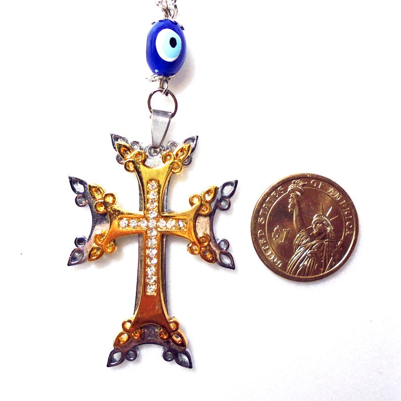 Rear view mirror charm cross Evil eye armenian golden cross Etsy