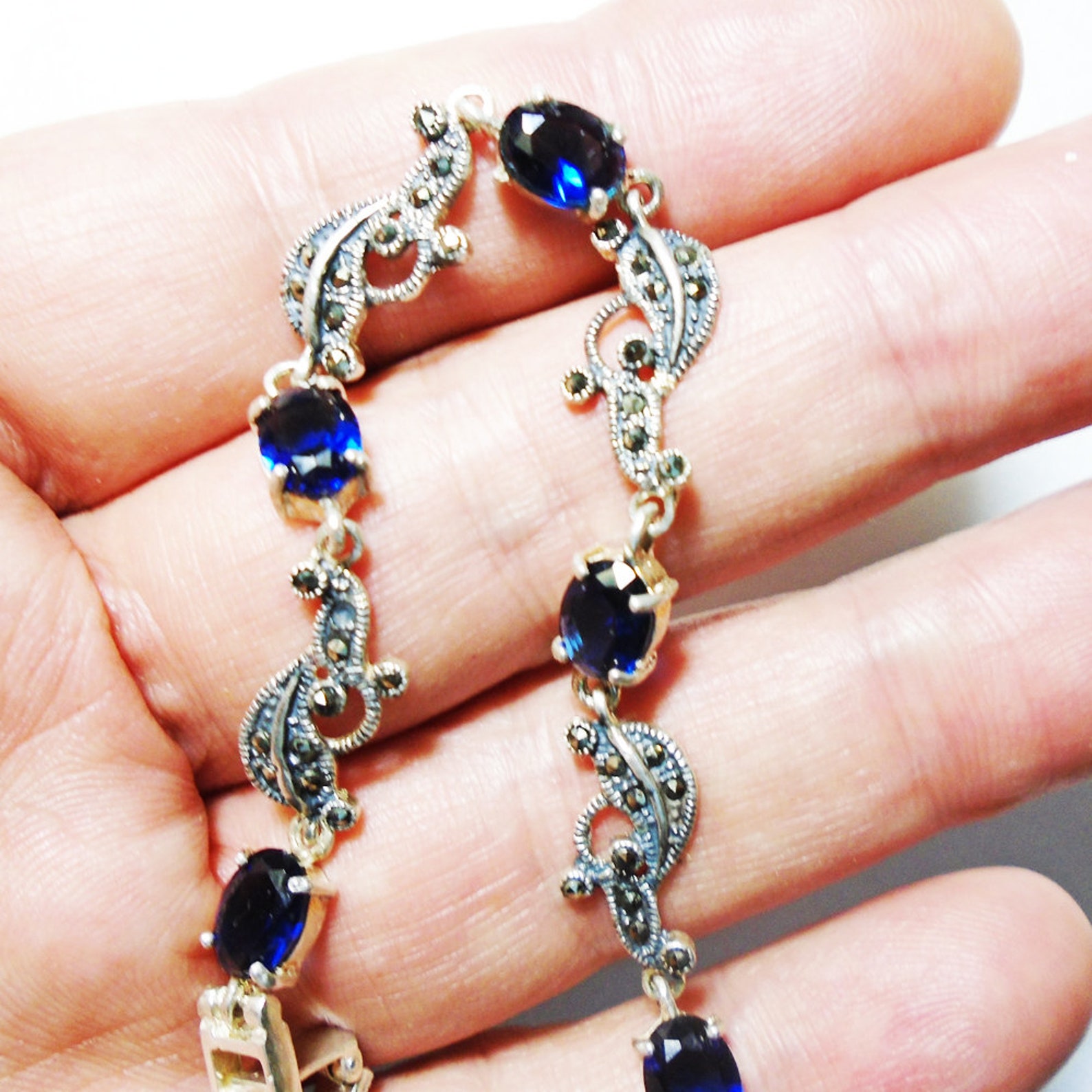 Sterling Silver Blue Stones Bracelet for Women Christmas Etsy