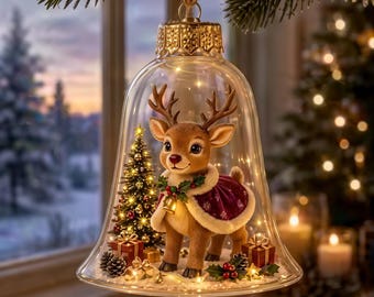 Glowing Glass Bell Christmas Ornaments, LED Lighted Holiday Decor (Set)