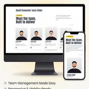 Modelo Elementor Pro Team Slider, Carrossel de Funcionários do WordPress, Conheça Nossos Líderes, Download Imediato