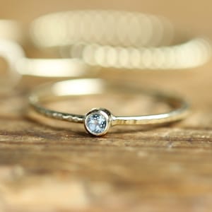 Natural blue topaz ring, birthstone ring, hammered ring, stacking ring, dainty ring, best friend ring, minimalist jewelry, blue gemstone image 1