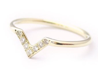 14k Diamond solid golden V band ring, engagement ring, wedding ring, diamond ring, Handmade, diamond jewelry