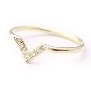 14k Diamond solid golden V band ring, engagement ring, wedding ring, diamond ring, Handmade, diamond jewelry