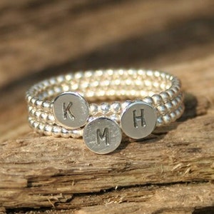 THREE Initial Rings, Sterling silver, Hand stamped, Initials, Personalized ring, gift under 50