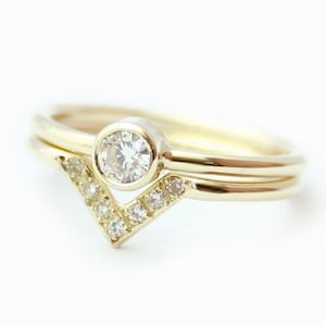 14k Diamond solid gold ring AND a band ring, engagement ring, wedding ring, diamond ring, wedding band set, engagement set, wedding ring set