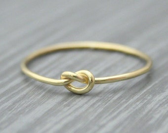 14K Solid Gold Love Knot Ring, Thin Celtic Stacking Ring