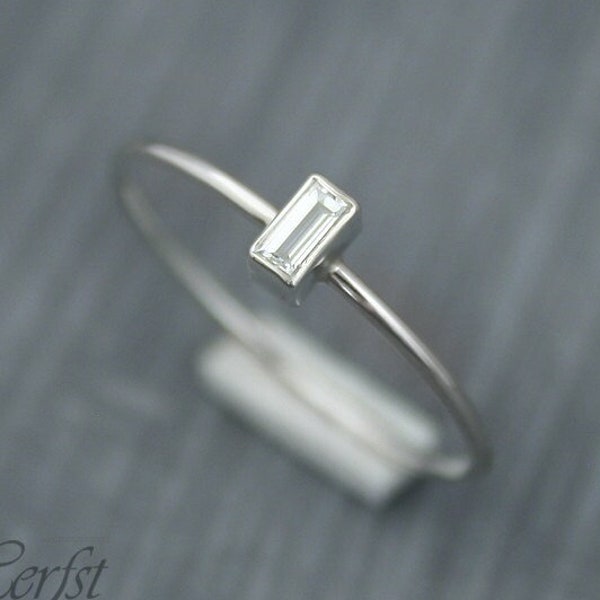 Handmade 14k Gold Baguette Diamond Ring, Minimalist Wedding Band