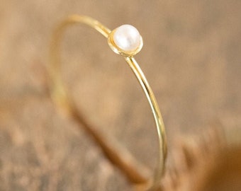 Pearl ring, engagement ring, wedding ring, gold pearl ring, thin stacking rings, tiny pearl ring, dainty ring, personalized jewelry