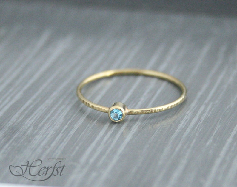 Natural blue topaz ring, birthstone ring, hammered ring, stacking ring, dainty ring, best friend ring, minimalist jewelry, blue gemstone image 2