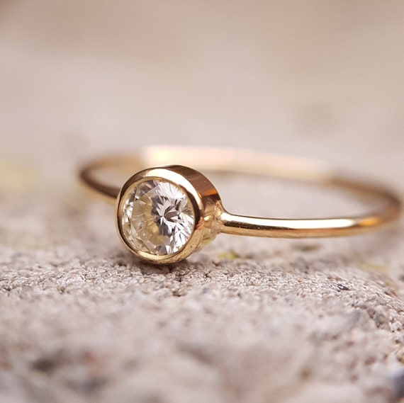 Dainty 14k Gold Diamond Ring, Minimalist Engagement Jewelry