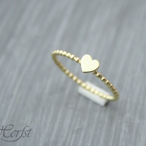 Personalized Dainty Heart ring, 14K solid gold, Stacking Ring, Hand stamped, Beaded ring, pinky ring, best friend ring, gift for mom image 5