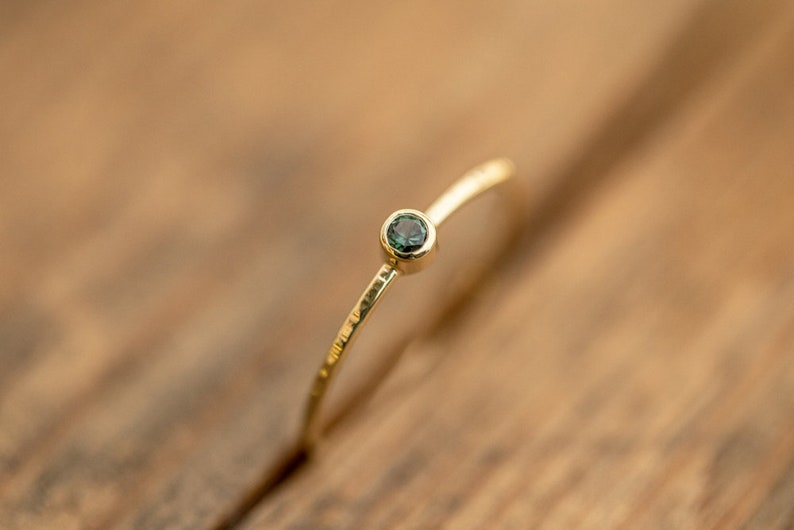 Minimalist ring, ONE dainty ring, personalized jewelry, hammered style ring with a real green Tourmaline image 2