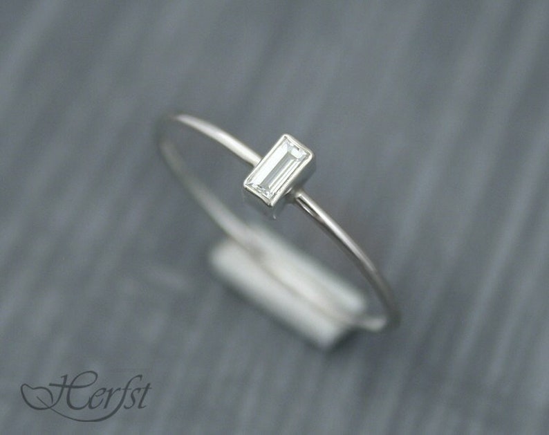 Handmade 14k Gold Baguette Diamond Ring, Minimalist Wedding Band