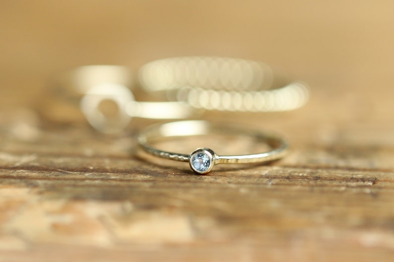 Natural blue topaz ring, birthstone ring, hammered ring, stacking ring, dainty ring, best friend ring, minimalist jewelry, blue gemstone image 1