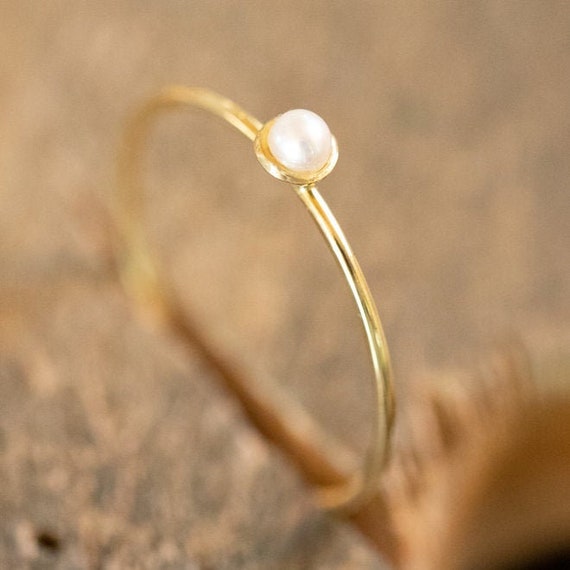 Pearl Ring Engagement Ring Wedding Ring Gold Pearl Ring Thin