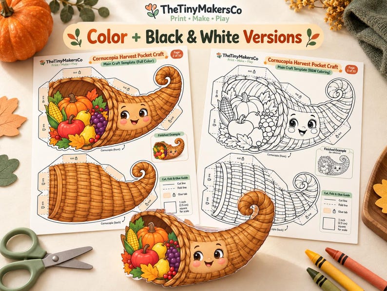Cornucopia Harvest Pocket Craft for Kids | Thanksgiving Printable PDF ...