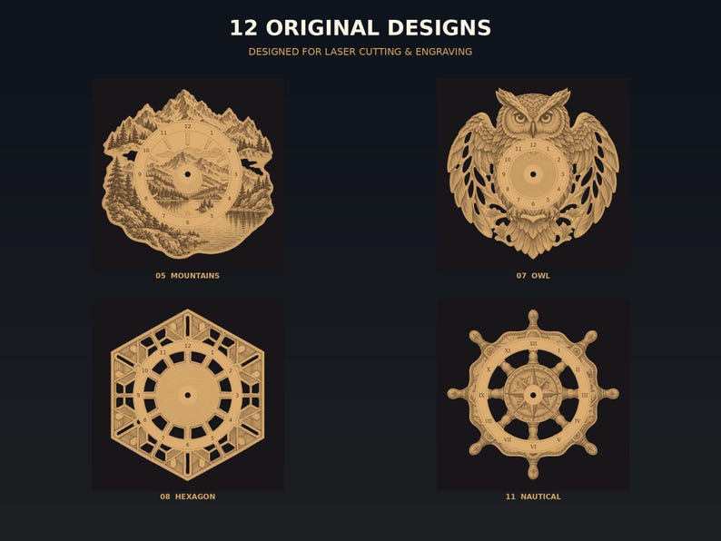 12 Laser Cut Wooden Clock Designs Bundle, DXF SVG PNG Files (digital ...