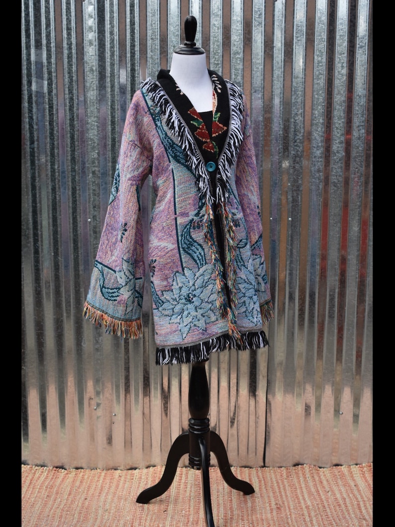 Afghan Coat Upcycled Blanket Coat Vintage Inspired Coat Inverted Christmas coat Blancoat