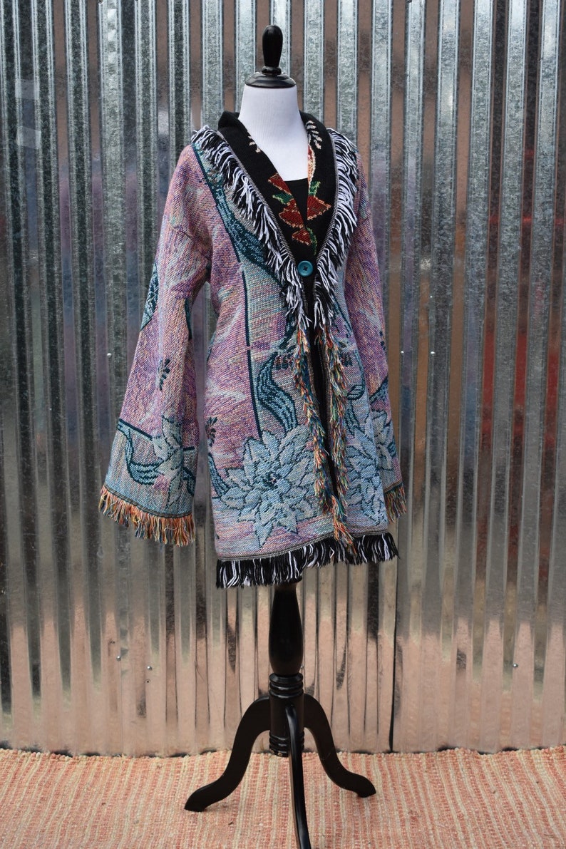 Afghan Coat Upcycled Blanket Coat Vintage Inspired Coat Inverted Christmas coat Blancoat