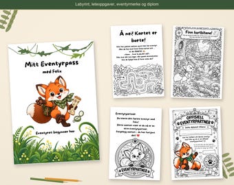 Norwegian Printable Kids Activity Book, Adventure Passport with Felix, 16 Page PDF, Scavenger Hunt, Maze & Coloring Activities