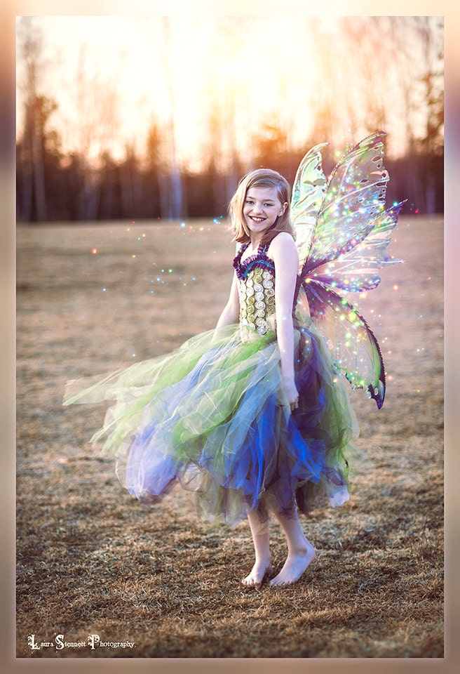 Queen Mab Wings Large Iridescent Realistic - Purple Green Fairy Wings