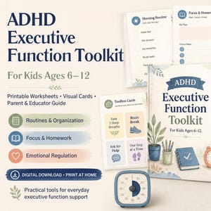 ADHD Executive Function Toolkit for Kids | Printable Worksheets, Visual Cards, Routines and Focus