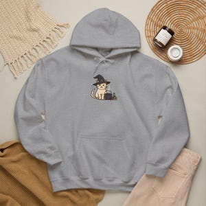 Witch Familiar Hoodie, Cozy Black Cat Sweatshirt, Halloween Cat Pullover, Spooky Cottagecore Sweater, Minimalist Hoodie