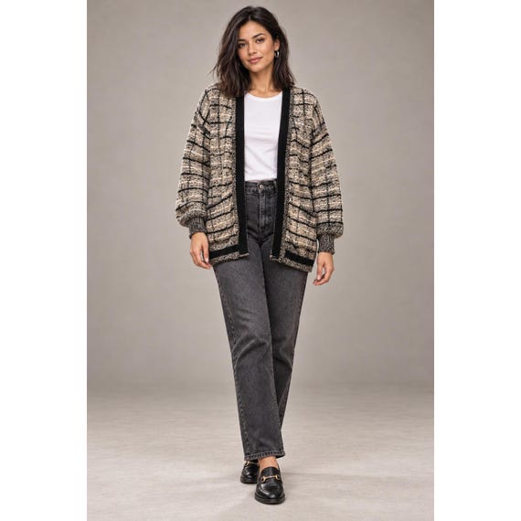 Vintage Pronto Moda Plaid Open Front Cardigan Pockets Medium EUC