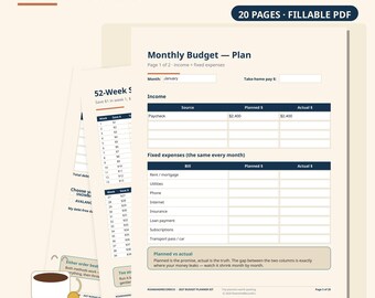 Budgetplanner voor 2027, invulbare geldorganizer en schuldenafbetalingstracker, spaaruitdagingspakket, geen app nodig