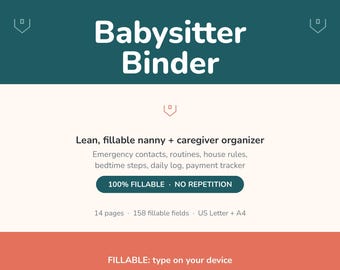 Oppasmap, printbare nanny-planner, invulbare informatiekit voor verzorgers, contactpersonen voor noodgevallen, routine voor grootouders, zorgmap