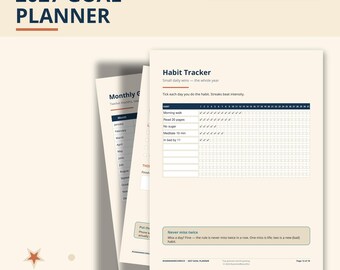 Doelplanner voor 2027, invulbaar PDF-bestand — Nieuwjaarsvoornemens, vision board en gewoonte-tracker, geen app nodig
