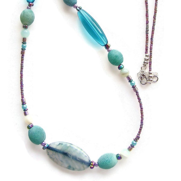 Teal and Aqua Long Necklace - 20112N