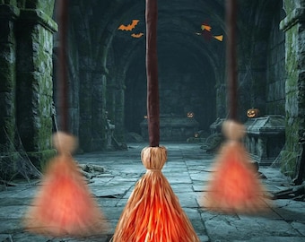 26.8" Halloween Animatronic Walking Broom, Sound Activated Moving Witch Broom, Spooky Halloween Decoration, Haunted House Prop