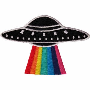 Flying Saucer Rainbow Patch Iron Sew On Alien NASA Space UFO Embroidered Badge