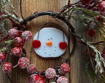 Snowman ornament -red earmuffs