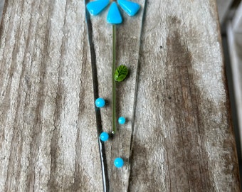 Mini flower garden stake (turquoise)