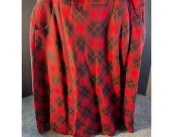 Spódnica midi Pendleton Red Black Plaid z 100% dziewiczej wełny, wyprodukowana w USA, rozmiar 18, damska