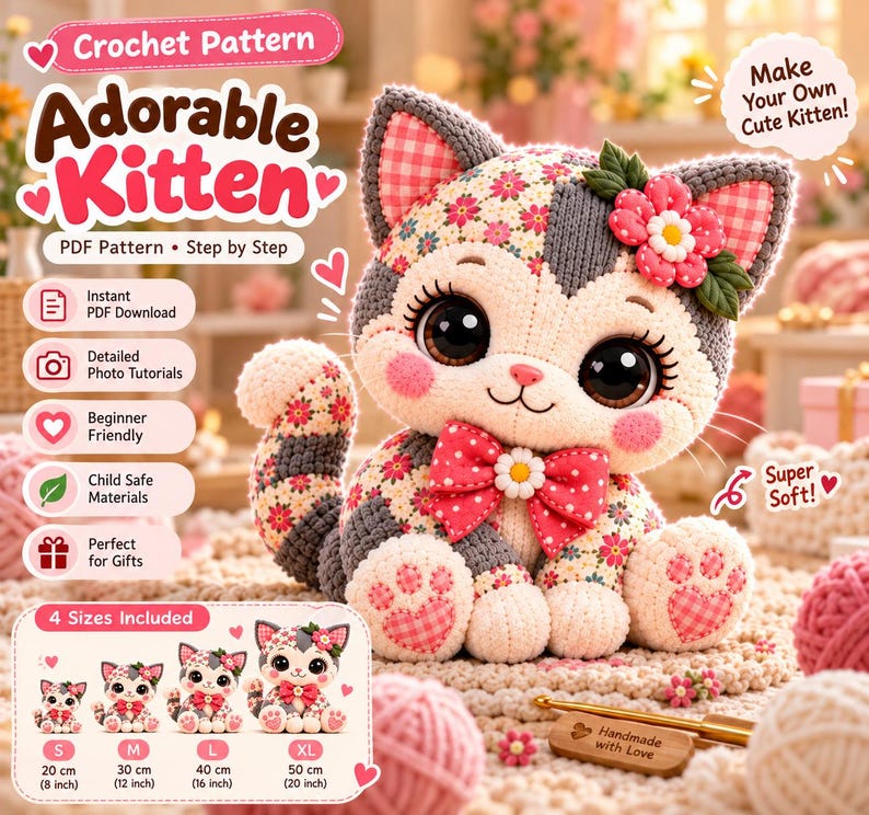 Patchwork Cat Sewing Pattern PDF | Stuffed Cat Plush Pattern | 10 Sizes 12–21 Inch | Memory Cat from Clothing | Keepsake Plush image 7