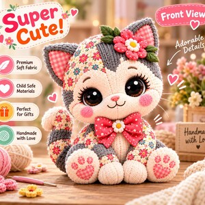 Patchwork Cat Sewing Pattern PDF | Stuffed Cat Plush Pattern | 10 Sizes 12–21 Inch | Memory Cat from Clothing | Keepsake Plush image 9