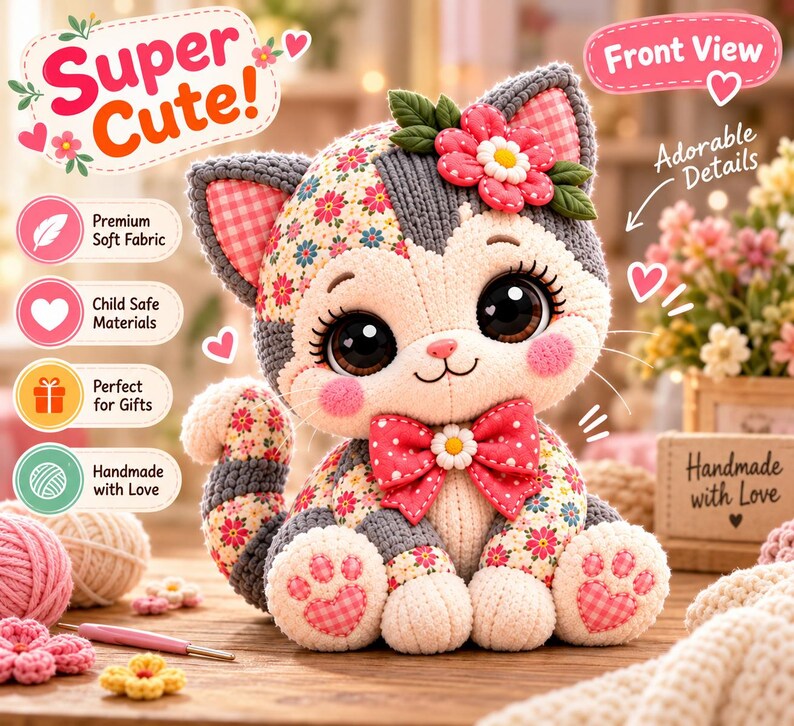 Patchwork Cat Sewing Pattern PDF | Stuffed Cat Plush Pattern | 10 Sizes 12–21 Inch | Memory Cat from Clothing | Keepsake Plush image 9