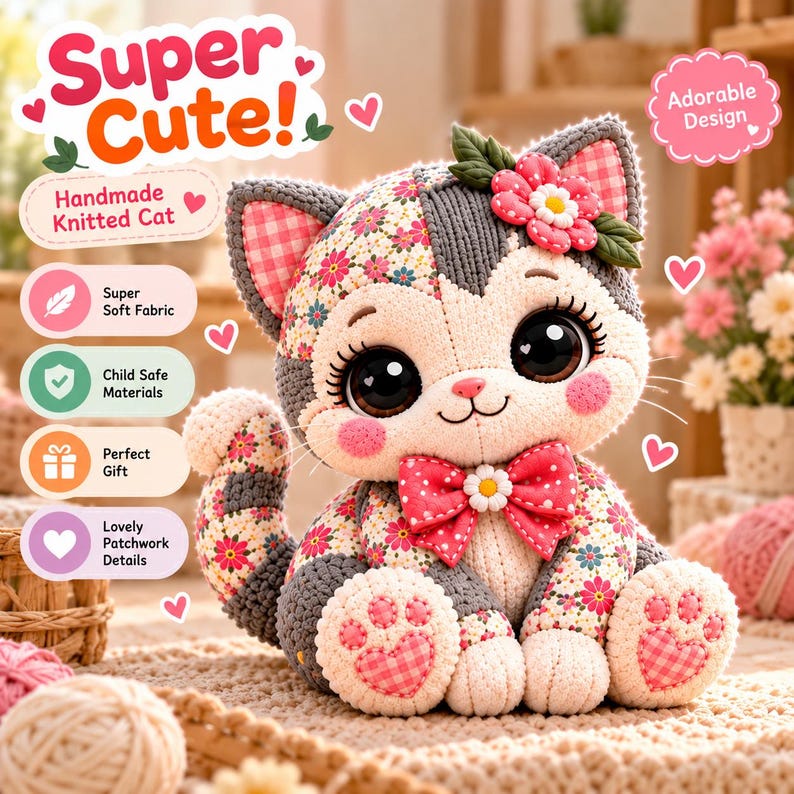 Patchwork Cat Sewing Pattern PDF | Stuffed Cat Plush Pattern | 10 Sizes 12–21 Inch | Memory Cat from Clothing | Keepsake Plush image 3
